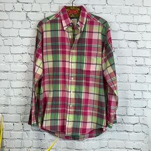 BROOKS BROTHERS Cotton WATERMELON Plaid Dress Shirt Size M